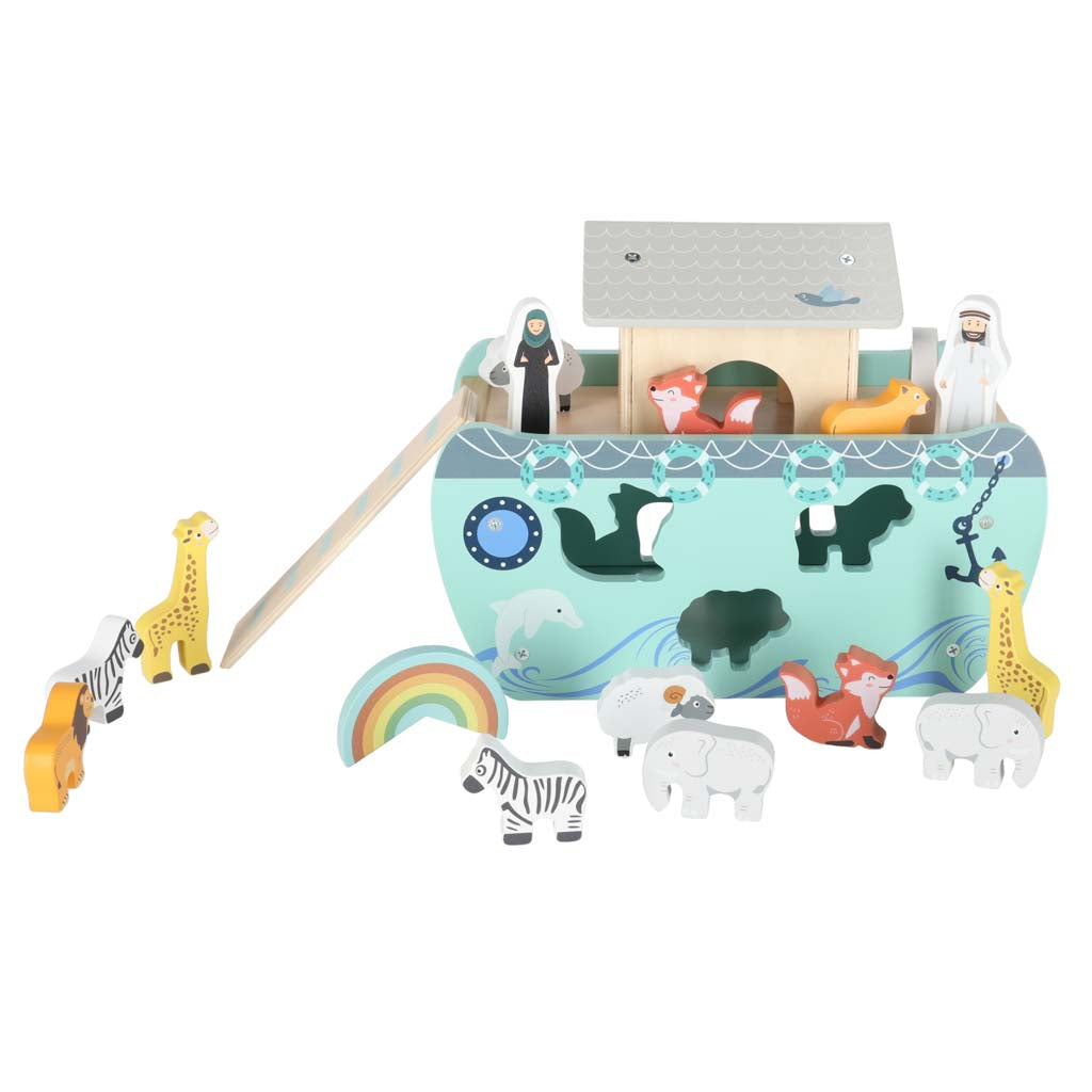 Lulilo medinis formų rūšiuoklis „Nojaus arka“ su gyvūnais, 9 elementai