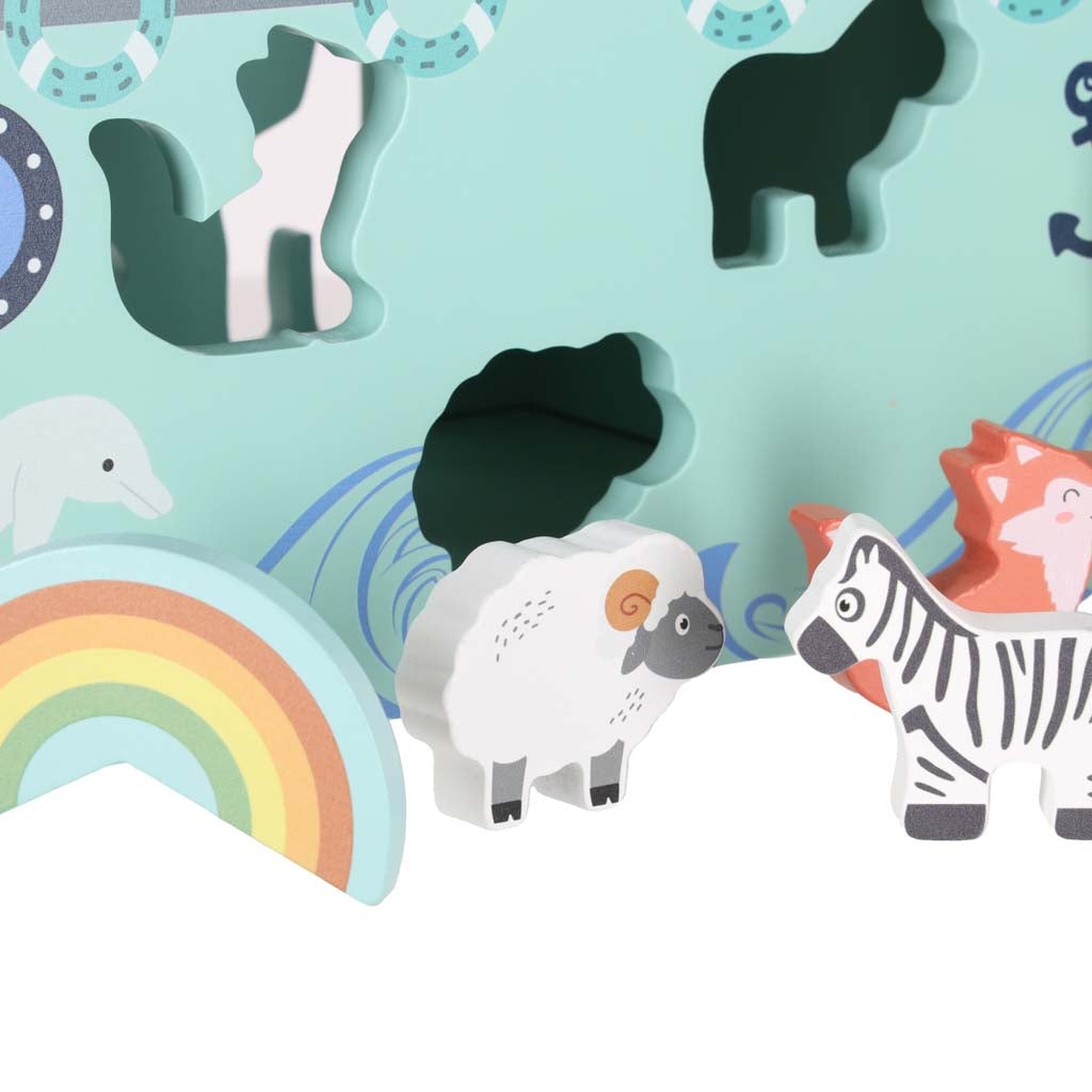 Lulilo medinis formų rūšiuoklis „Nojaus arka“ su gyvūnais, 9 elementai