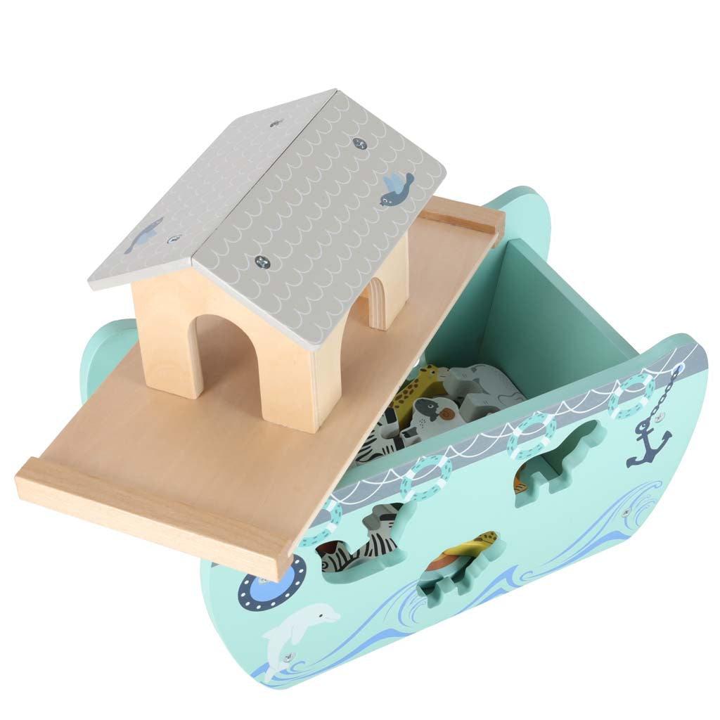 Lulilo medinis formų rūšiuoklis „Nojaus arka“ su gyvūnais, 9 elementai