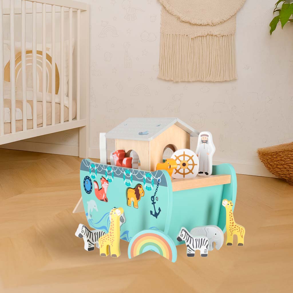 Lulilo medinis formų rūšiuoklis „Nojaus arka“ su gyvūnais, 9 elementai