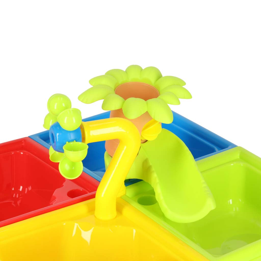 Vandens ir smėlio stalas 2in1 su smėlio takeliu, priedais ir kėdute