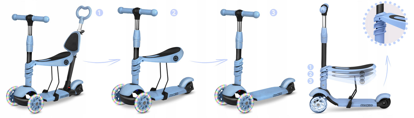 Vaikiškas balansinis triratis-paspirtukas 3in1 mėlynas