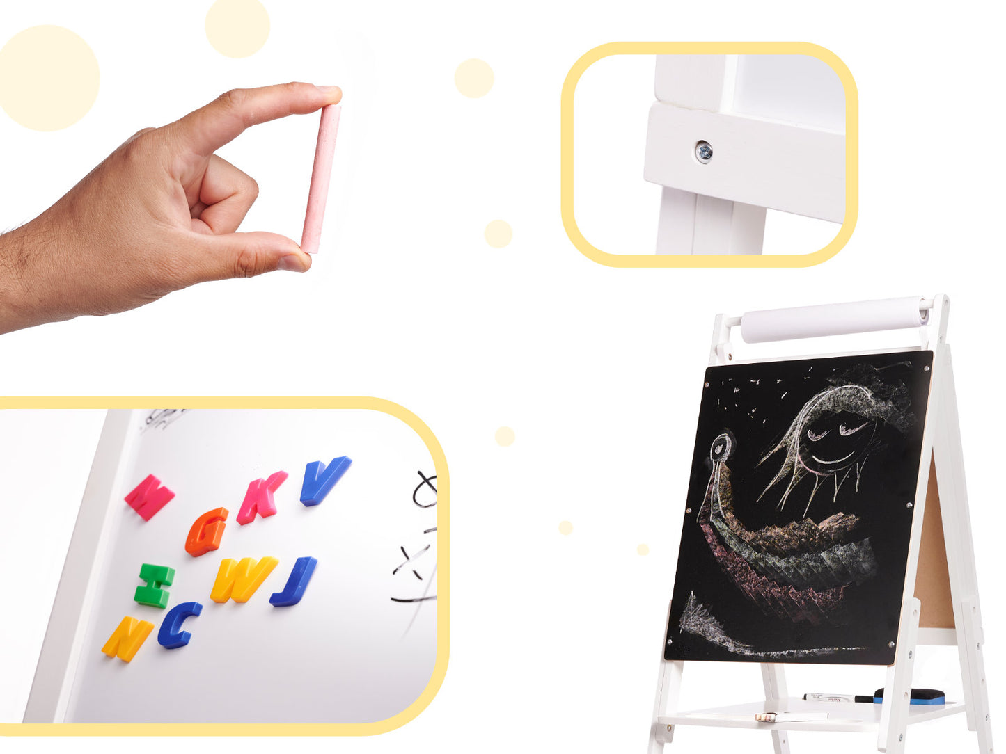 Didelė dvipusė medinė magnetinė ir kreidinė lenta XXL, balta – vaizdas 3