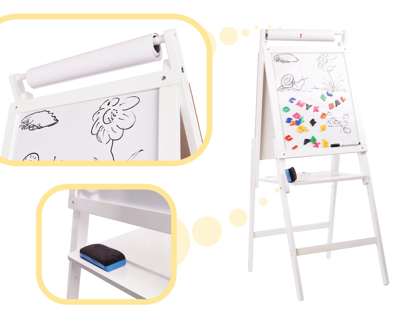 Didelė dvipusė medinė magnetinė ir kreidinė lenta XXL, balta – vaizdas 5