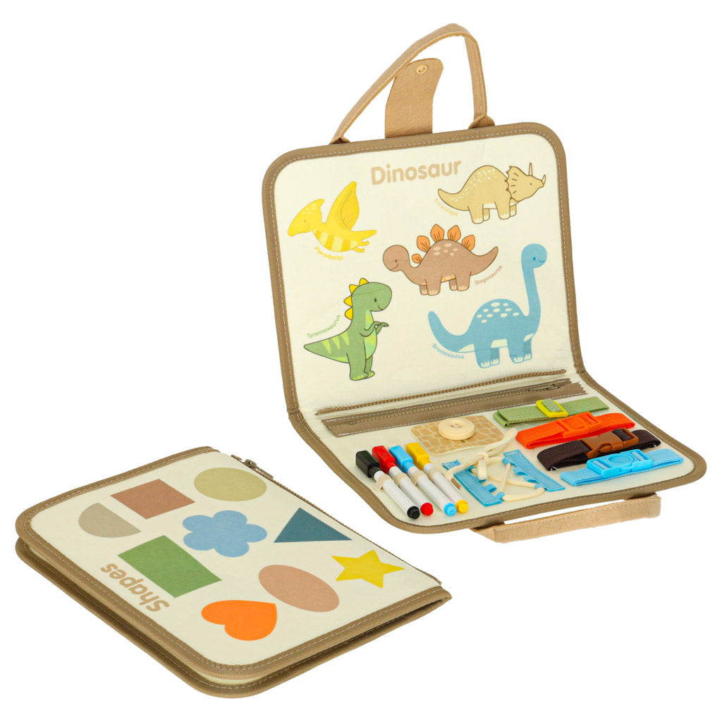 Montessori sensorinė manipuliacinė lentelė-lagaminas „Dinozaurai“