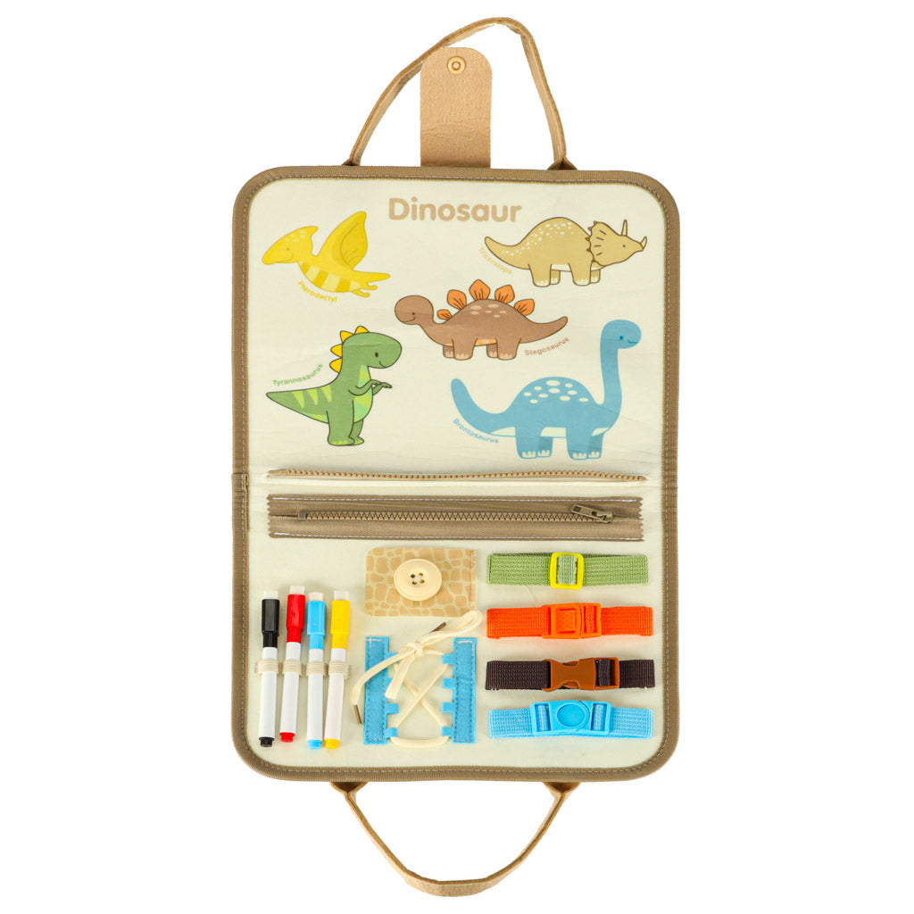 Montessori sensorinė manipuliacinė lentelė-lagaminas „Dinozaurai“