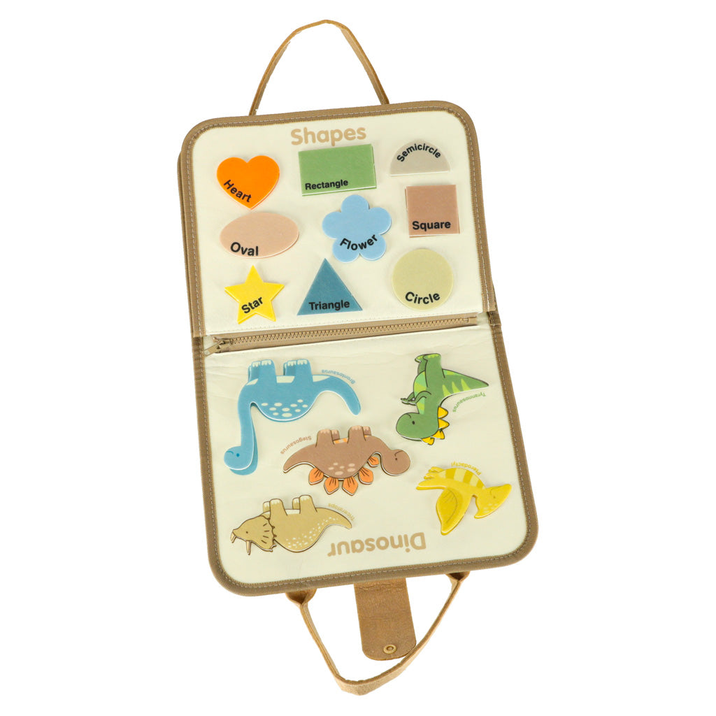 Montessori sensorinė manipuliacinė lentelė-lagaminas „Dinozaurai“