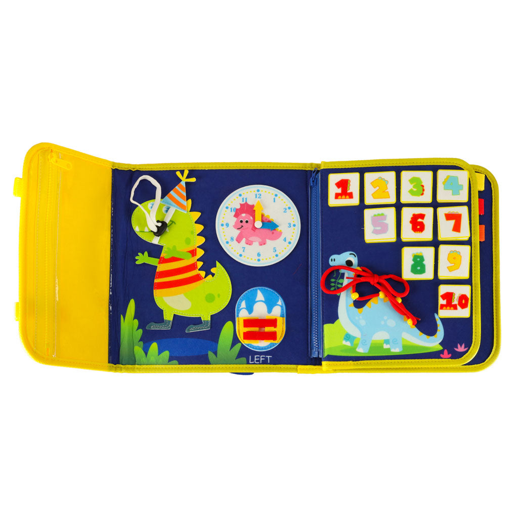 Montessori sensorinė manipuliacinė lentelė-kuprinė, mėlyna