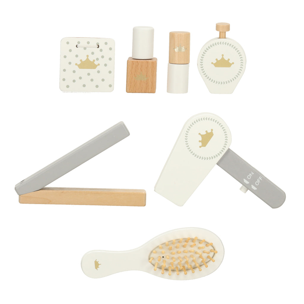 LULILO Bella medinis mergaitės tualetinis staliukas su veidrodžiu, taburete ir priedais