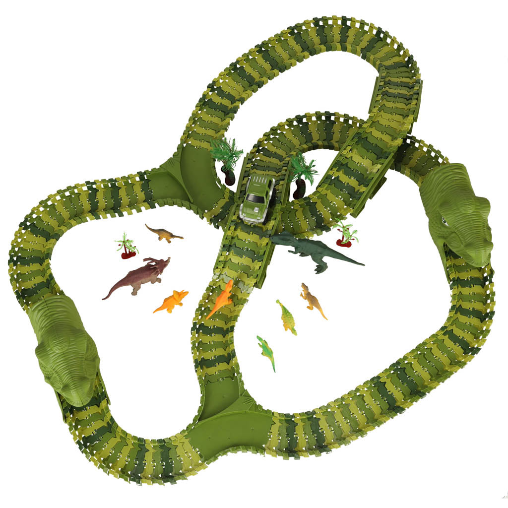 Lenktynių trasa dinozaurai automobiliai 240 elementų – vaizdas 3