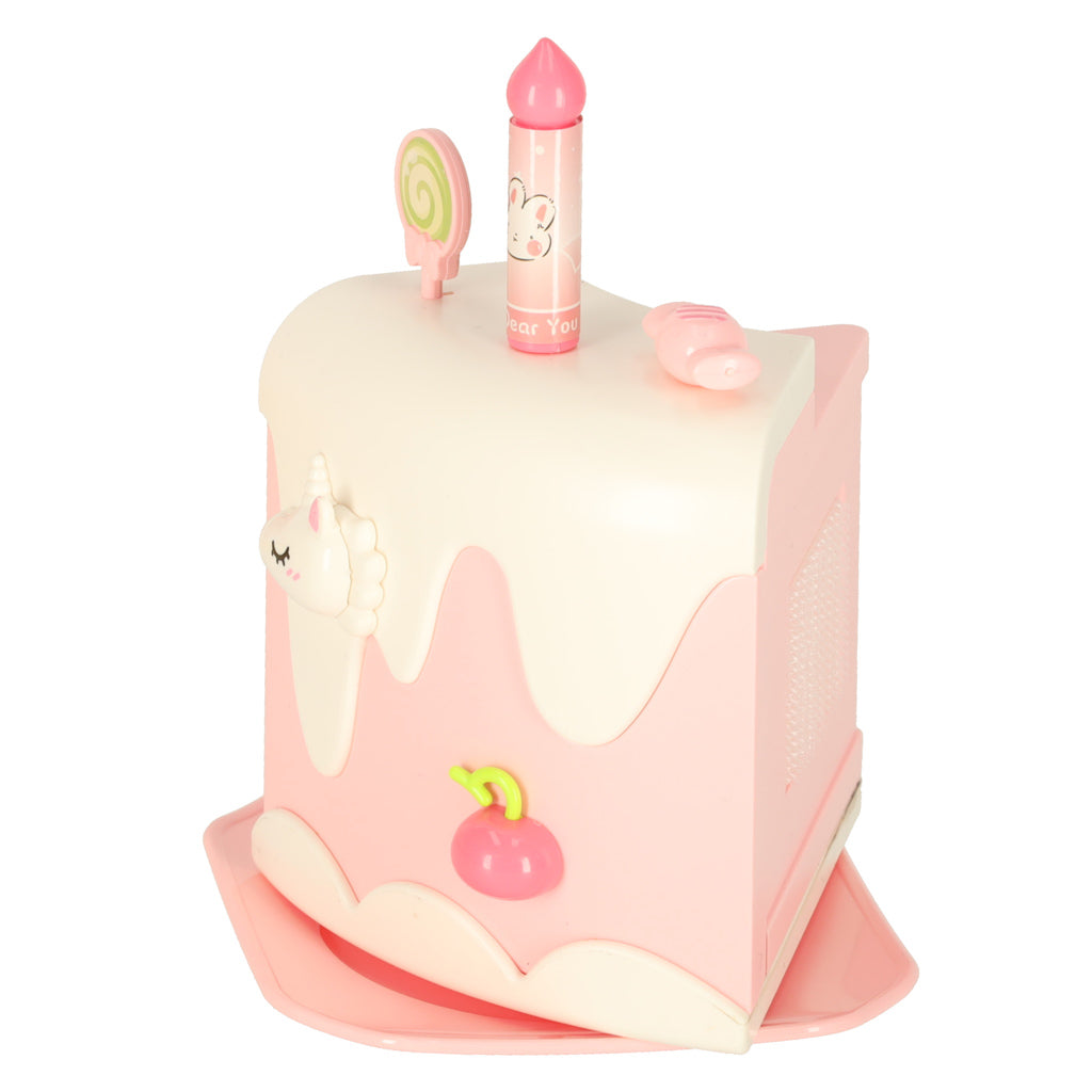 Dviaukštis gimtadienio tortas pjaustomas su lipukais, su muzika ir šviesomis, rožinis – vaizdas 8