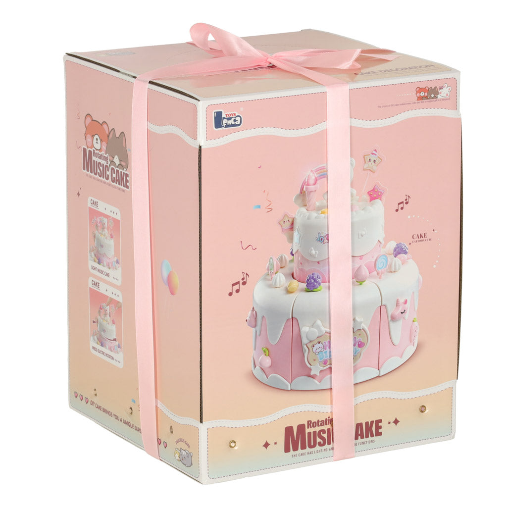Dviaukštis gimtadienio tortas pjaustomas su lipukais, su muzika ir šviesomis, 16 dalių, rožinis