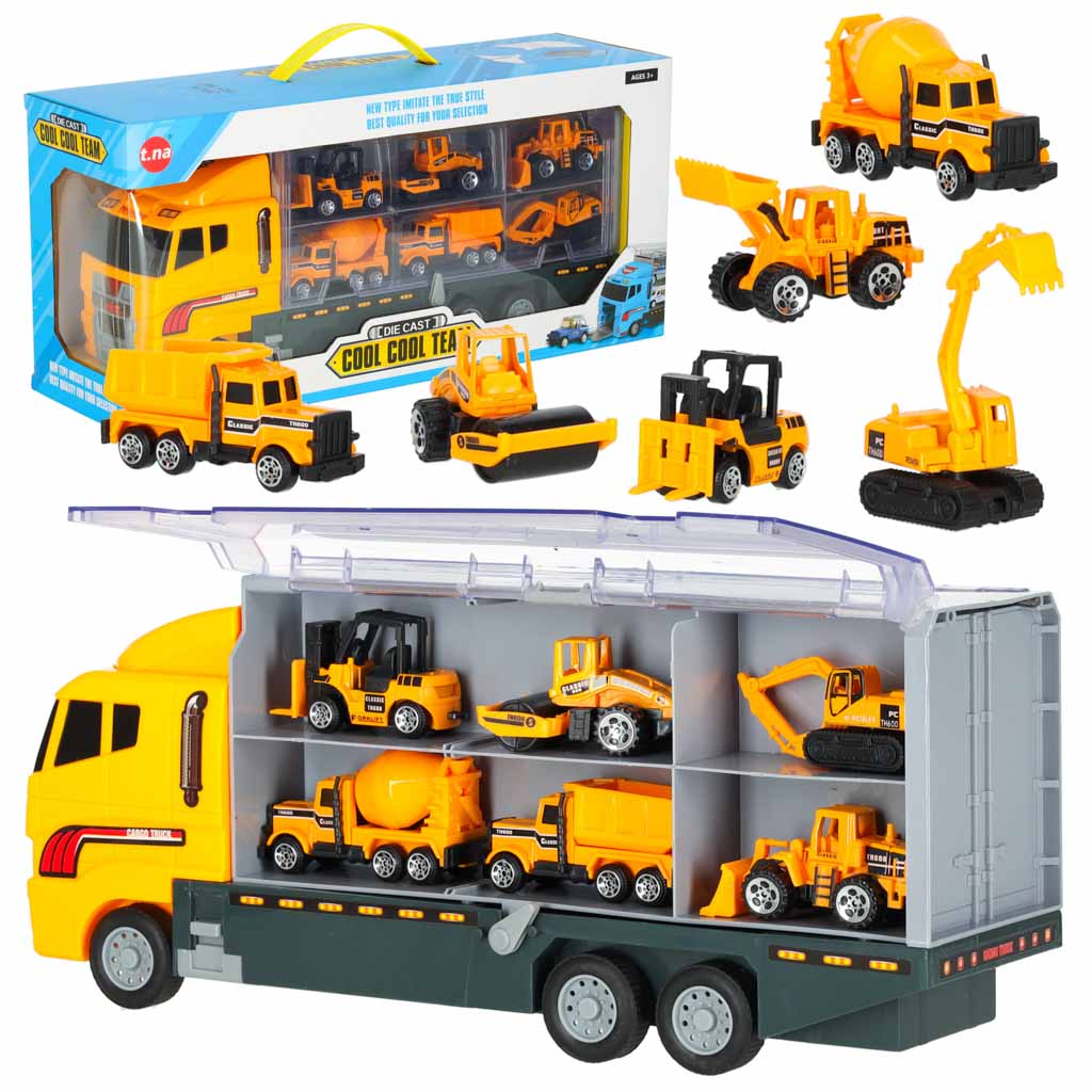 TIR sunkvežimis transporteris su paleidimo funkcija ir metaliniais statybiniais automobiliais