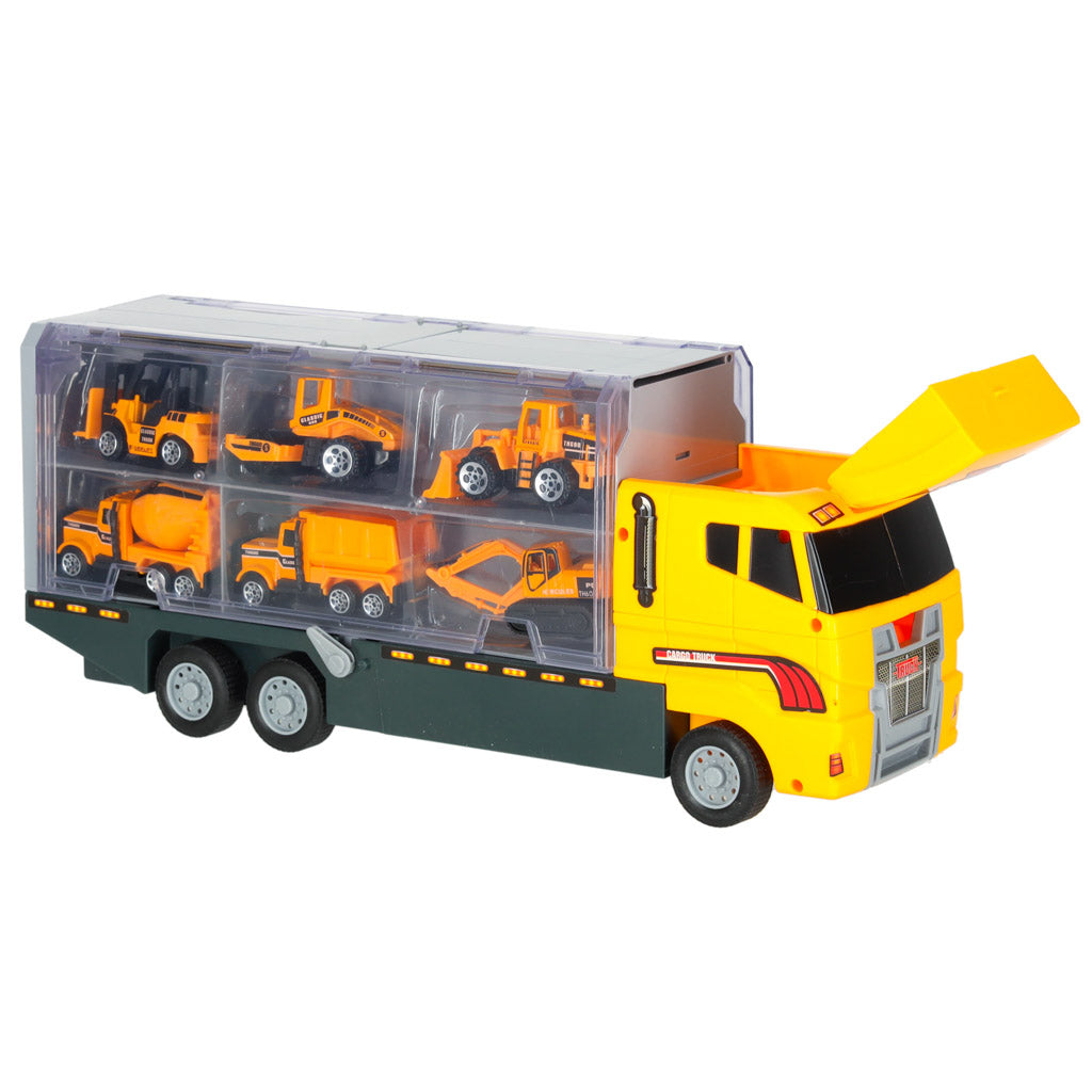 TIR sunkvežimis transporteris su paleidimo funkcija ir metaliniais statybiniais automobiliais
