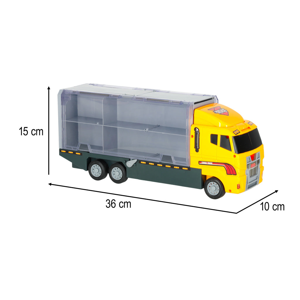 TIR sunkvežimis transporteris su paleidimo funkcija ir metaliniais statybiniais automobiliais