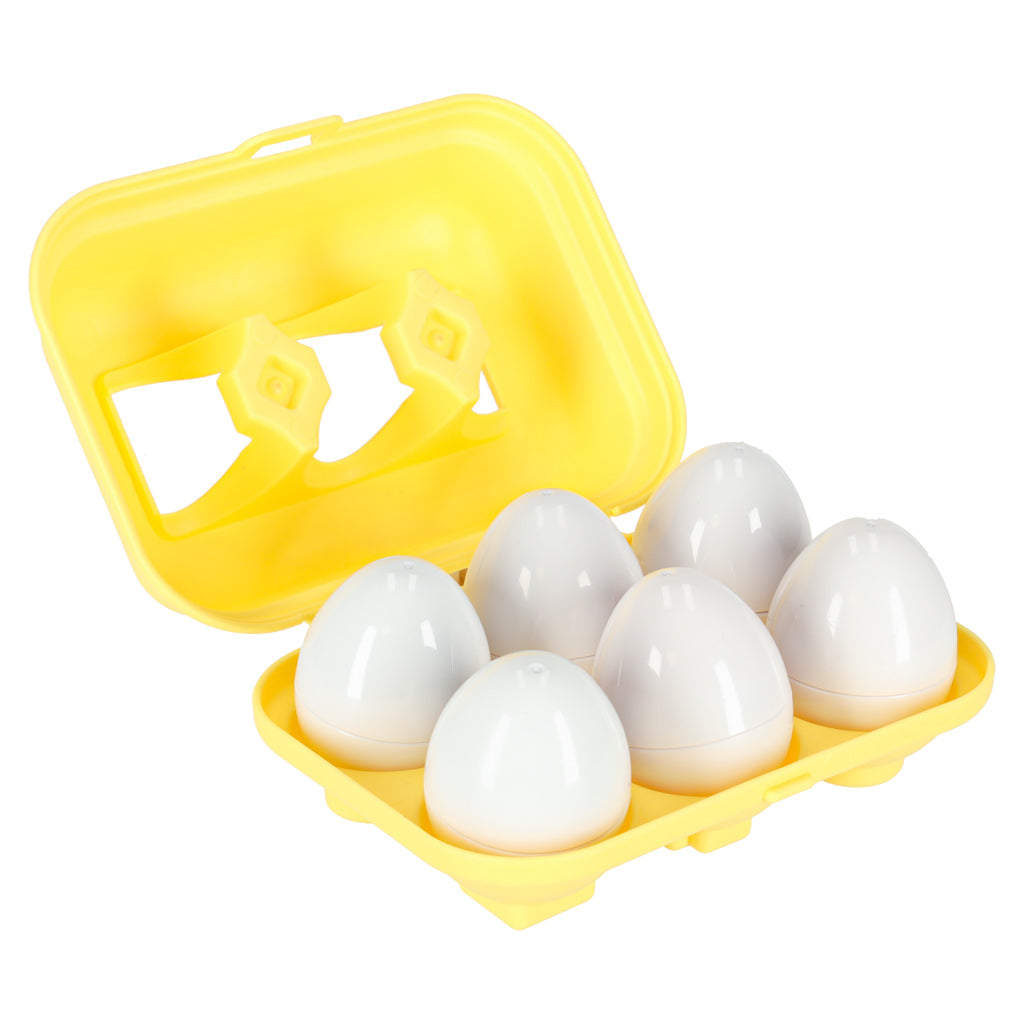 Edukacinis formų rūšiuoklis kiaušiniai „Montessori“ su vaisiais ir daržovėmis, 6 vnt.