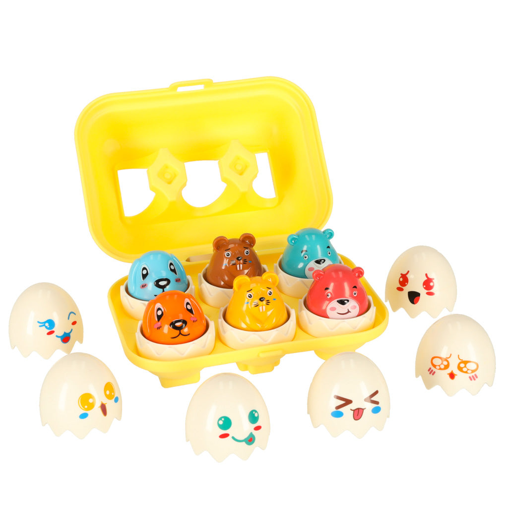 Edukacinis „Montessori“ formų rūšiuoklis – kiaušiniai su gyvūnėliais, 6 vnt.