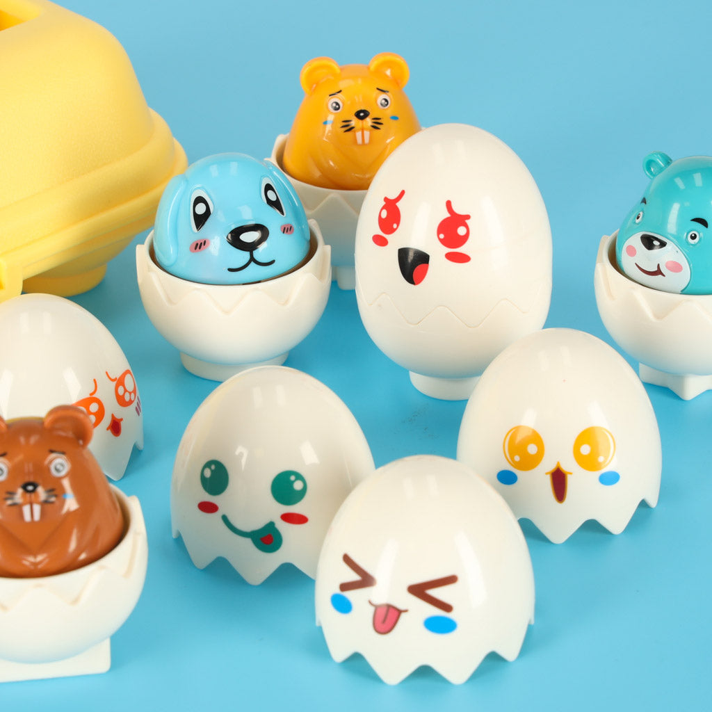 Edukacinis „Montessori“ formų rūšiuoklis – kiaušiniai su gyvūnėliais, 6 vnt.