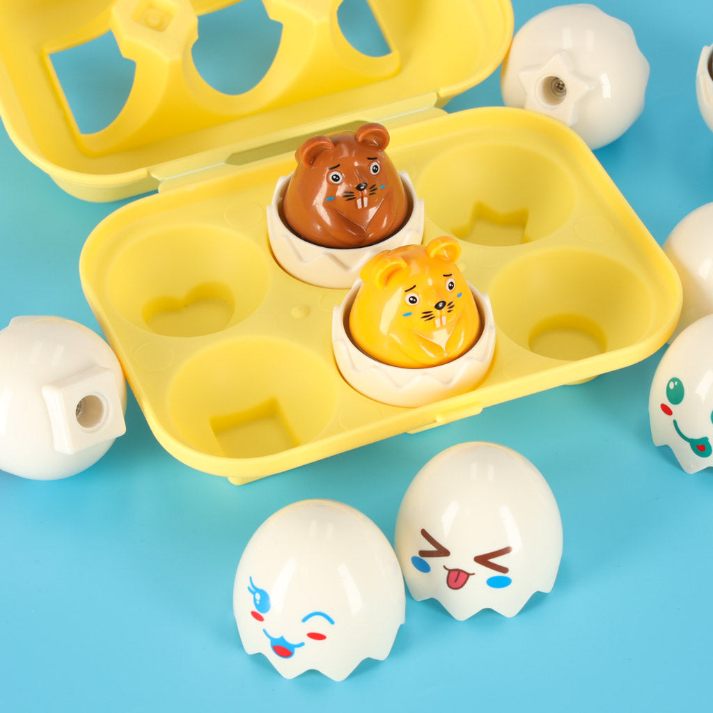 Edukacinis „Montessori“ formų rūšiuoklis – kiaušiniai su gyvūnėliais, 6 vnt.