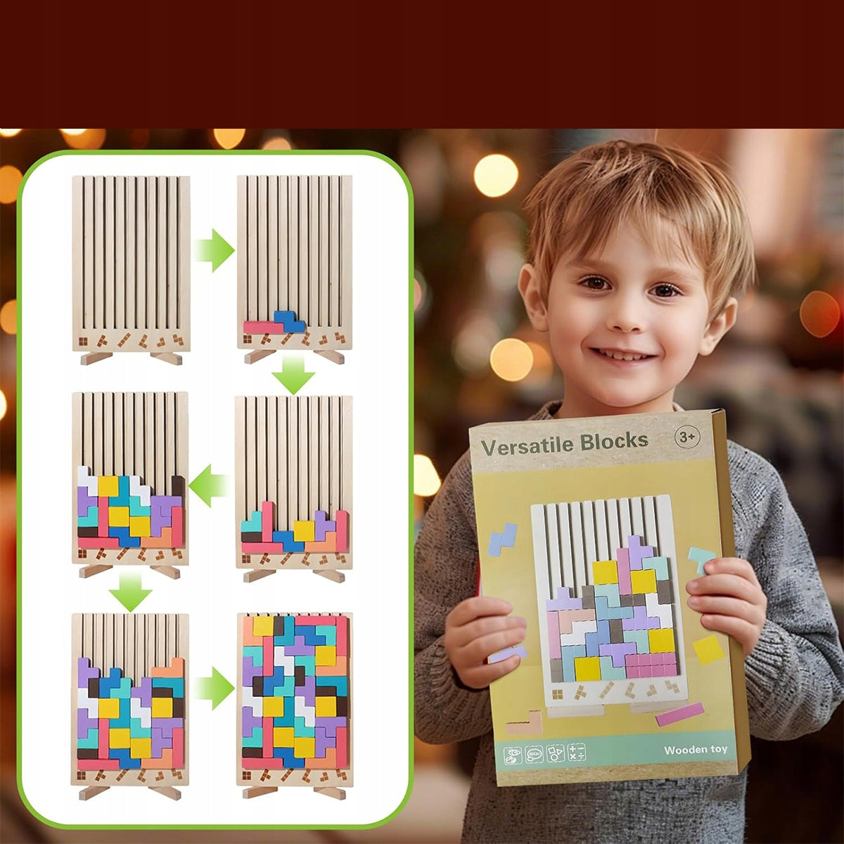 Mediniai dėlionės blokai Tetris 3D, detalus blokelių vaizdas – vaizdas 7