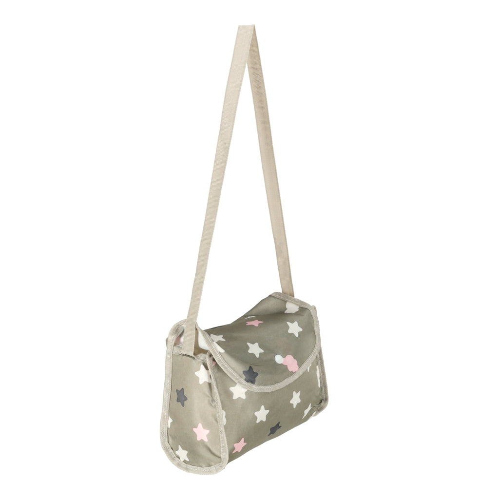 Lėlių vežimėlis su giliu lopšiu ir krepšiu, raštas žvaigždutėmis