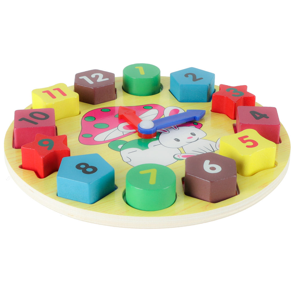 Edukacinis medinis rūšiavimo laikrodis 18 cm su kaladėlėmis – vaizdas 4