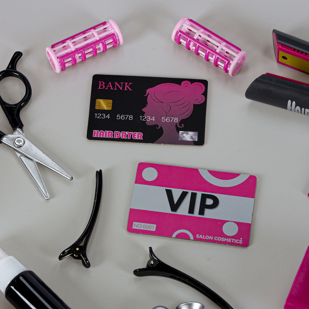 Kirpyklos rinkinys vaikams: džiovintuvas ir plaukų tiesintuvas su šviesos bei garso efektais, 19 elementų