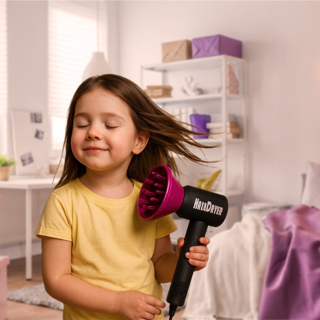 Kirpyklos rinkinys vaikams: džiovintuvas ir plaukų tiesintuvas su šviesos bei garso efektais, 19 elementų