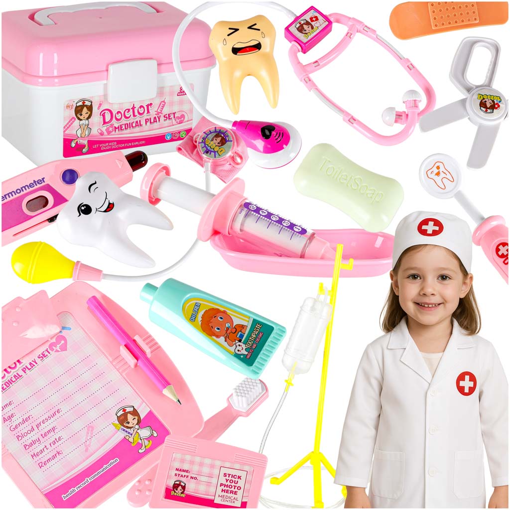 Gydytojo rinkinys lagaminėlyje „Mažasis daktaras“ su garsais, 35 dalys