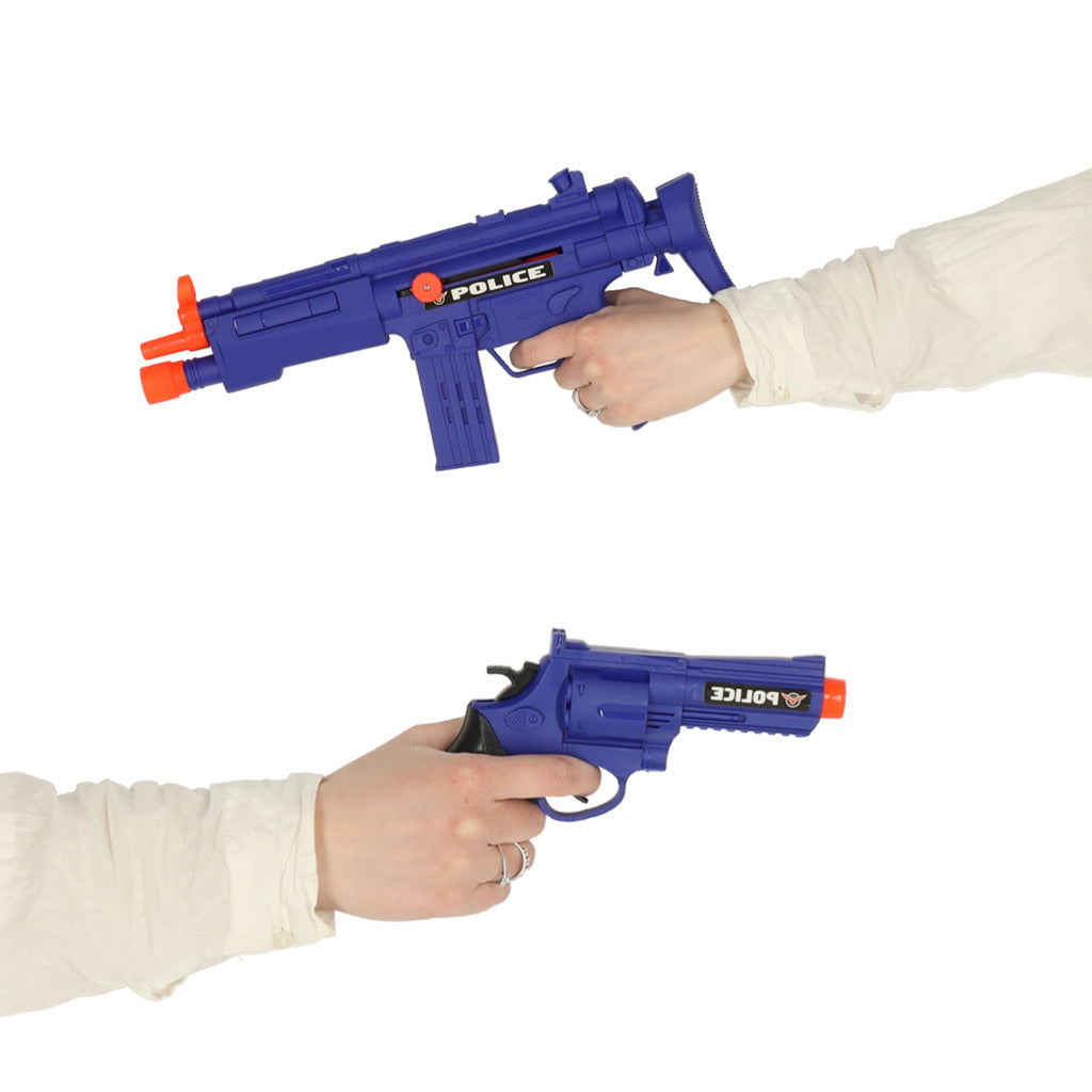 Mažojo policininko rinkinys: pistoletas, karabinas, kaukė, antrankiai ir policijos priedai