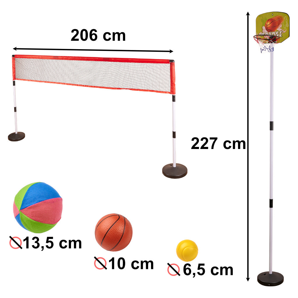 Sporto rinkinys 5in1: badmintonas, krepšinis, tinklinis, tenisas, frisbis