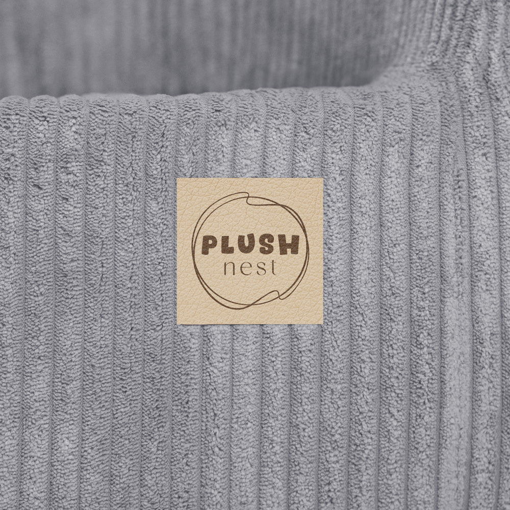 Pliušinis vaikų fotelis „Lizdas“, pilkas, patogus sėdėti – vaizdas 4