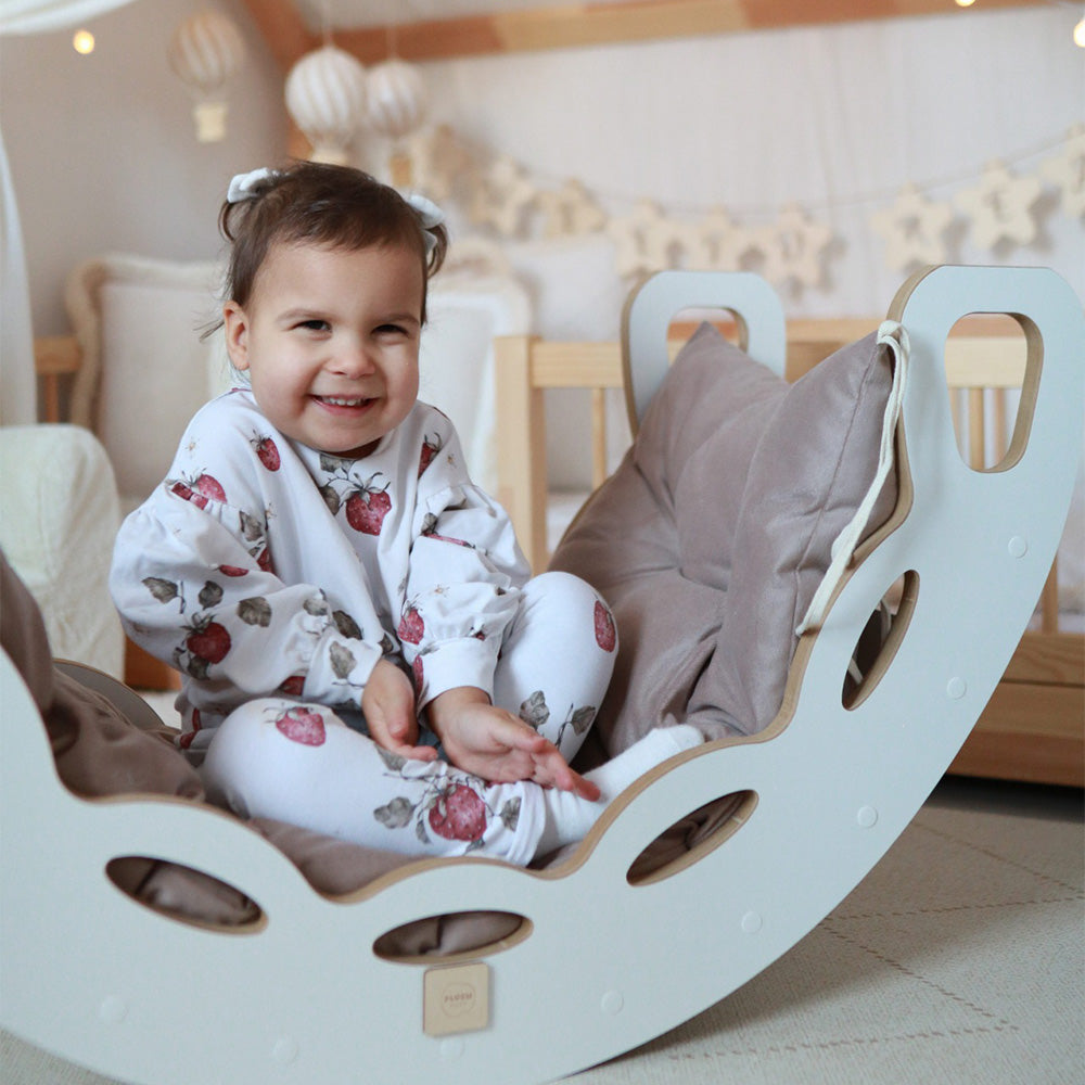 Medinė Supynė PLUSH NEST 4in1, atremta siena, su rožine pagalve – vaizdas 6