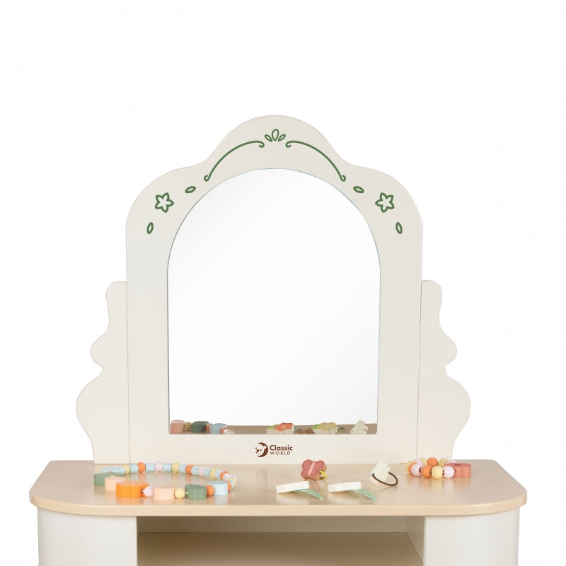 Medinis Makiažo Staliukas su Veidrodžiu, Kėde ir Priedais – vaizdas 3