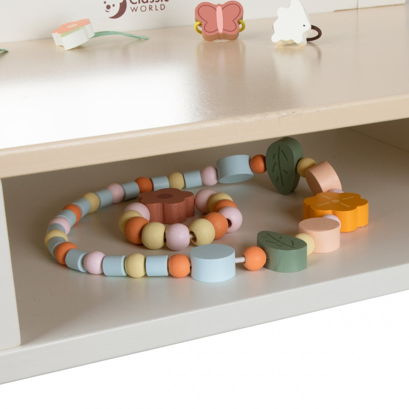 Medinis Makiažo Staliukas su Veidrodžiu, Kėde ir Priedais – vaizdas 4