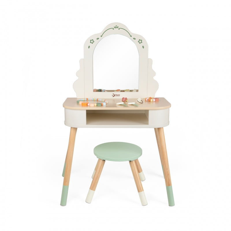 Medinis Makiažo Staliukas su Veidrodžiu, Kėde ir Priedais – vaizdas 6