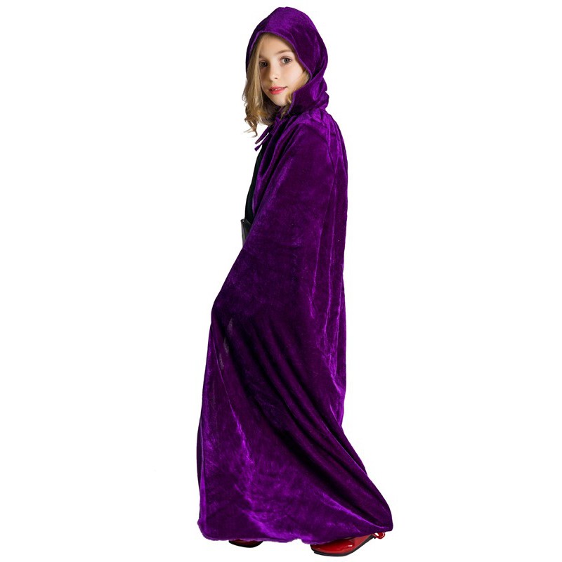 Ilgas purpurinis burtininko apsiaustas Helovino kostiumui – vaizdas 2