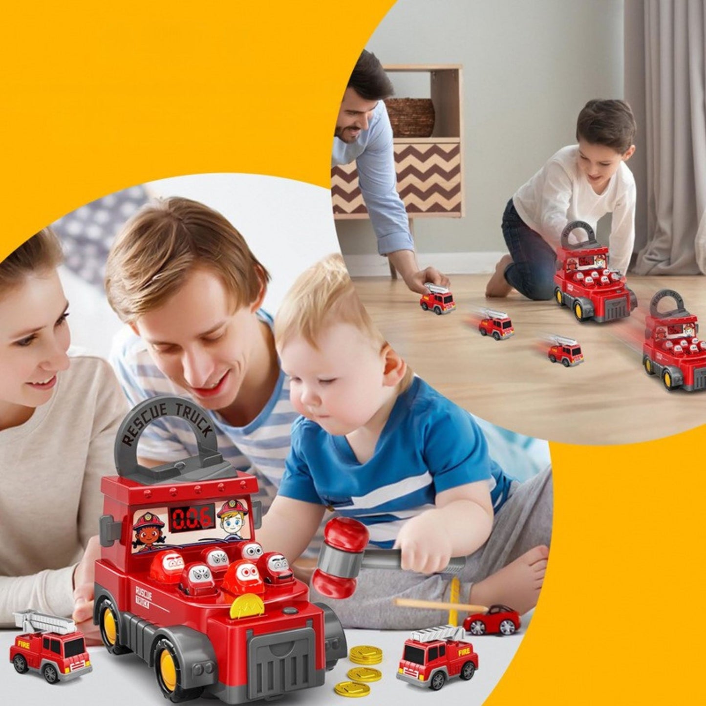 WOOPIE 2-in-1 Ugniagesių Automobilis Kūjuko Žaidimas su Priedais