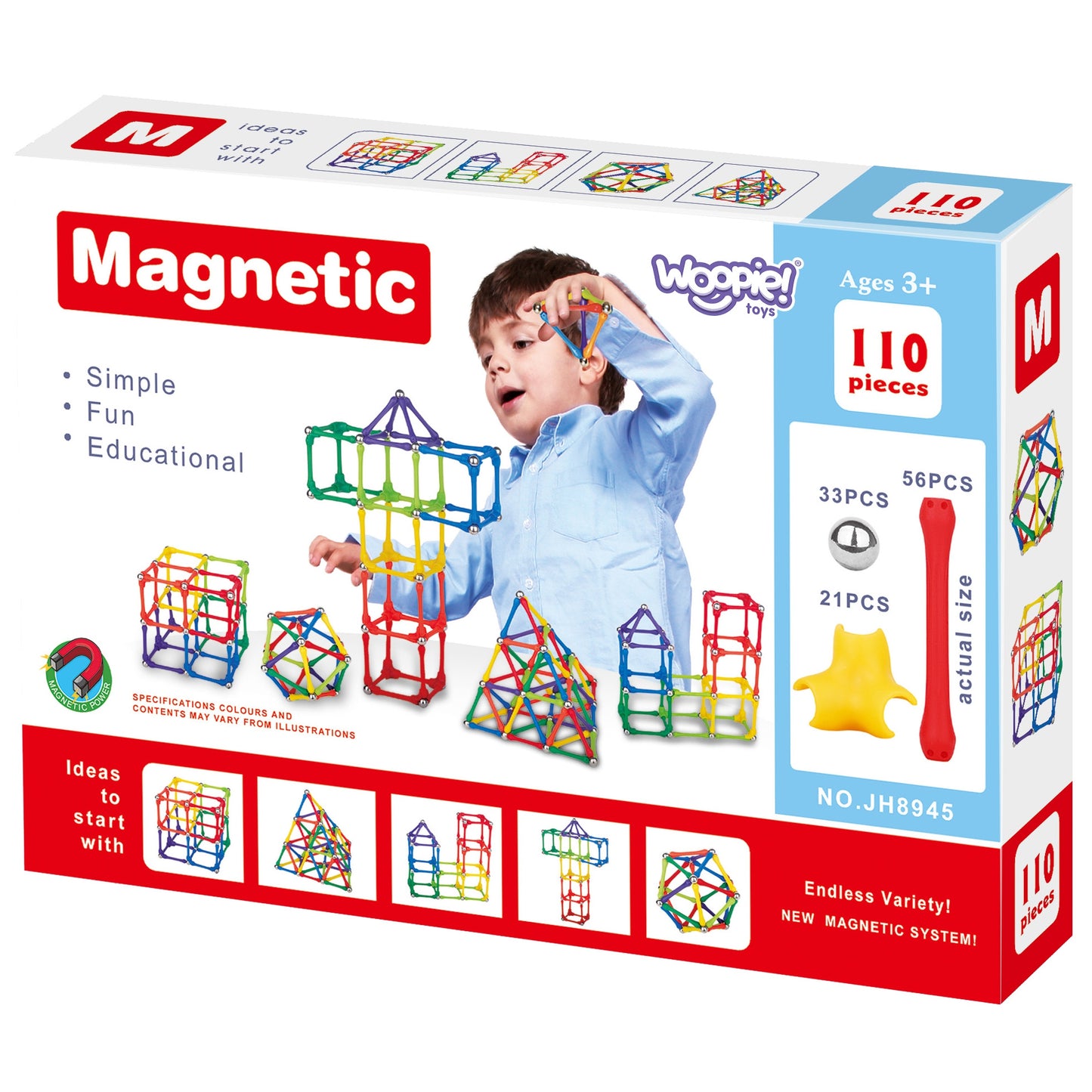 Įvairios magnetinių kaladėlių formos iš WOOPIE 110 vnt rinkinio – vaizdas 7