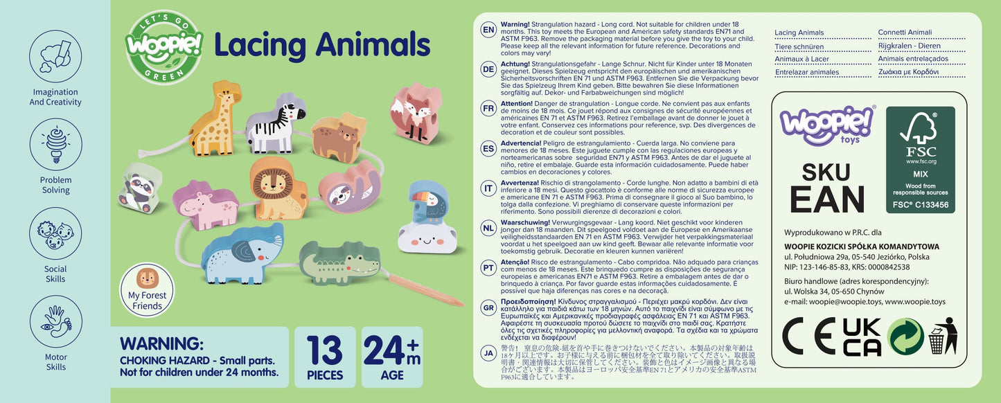 WOOPIE Medinė vėrimo dėlionė ZOO, sudedami elementai – vaizdas 6