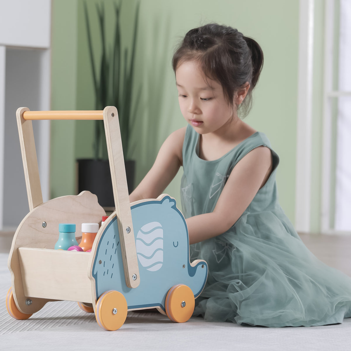 VIGA PolarB Medinis 2-in-1 Vaikštynė-Vežimėlis Dramblys