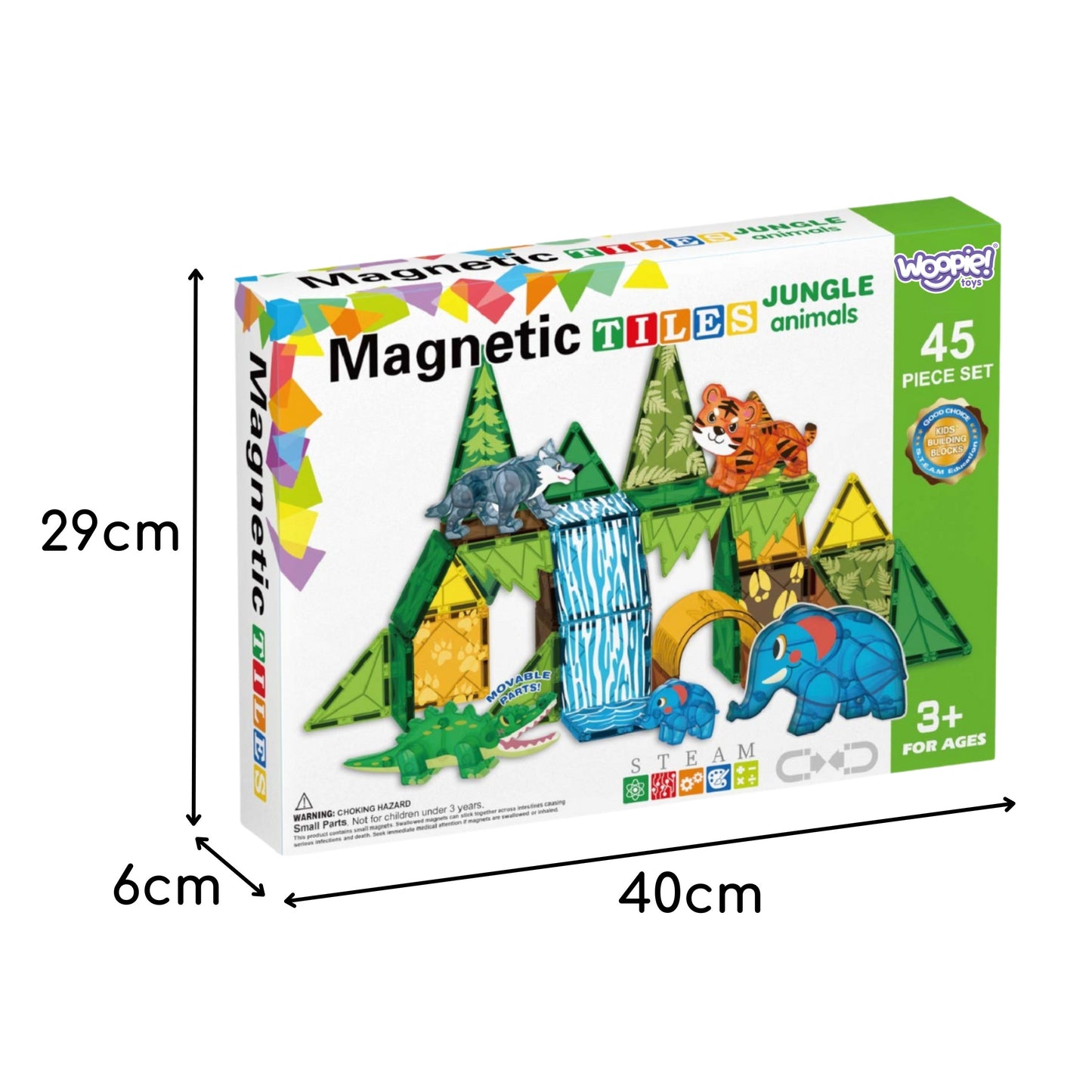 WOOPIE Magnetiniai 3D Blokeliai Džiunglių Gyvūnai 45 vnt.