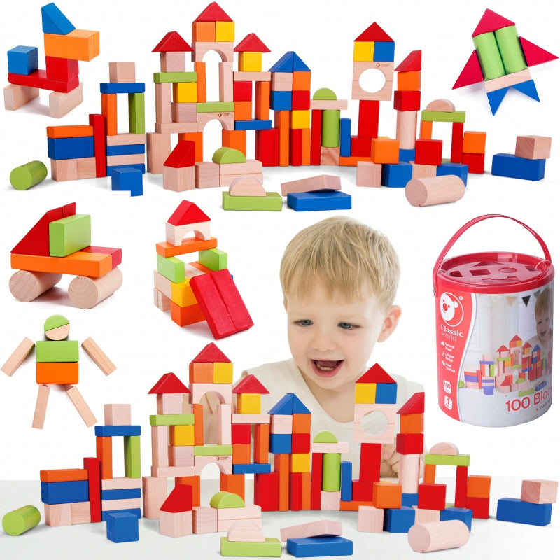 CLASSIC WORLD Medinės spalvotos kaladėlės 100 vnt – pagrindinis vaizdas