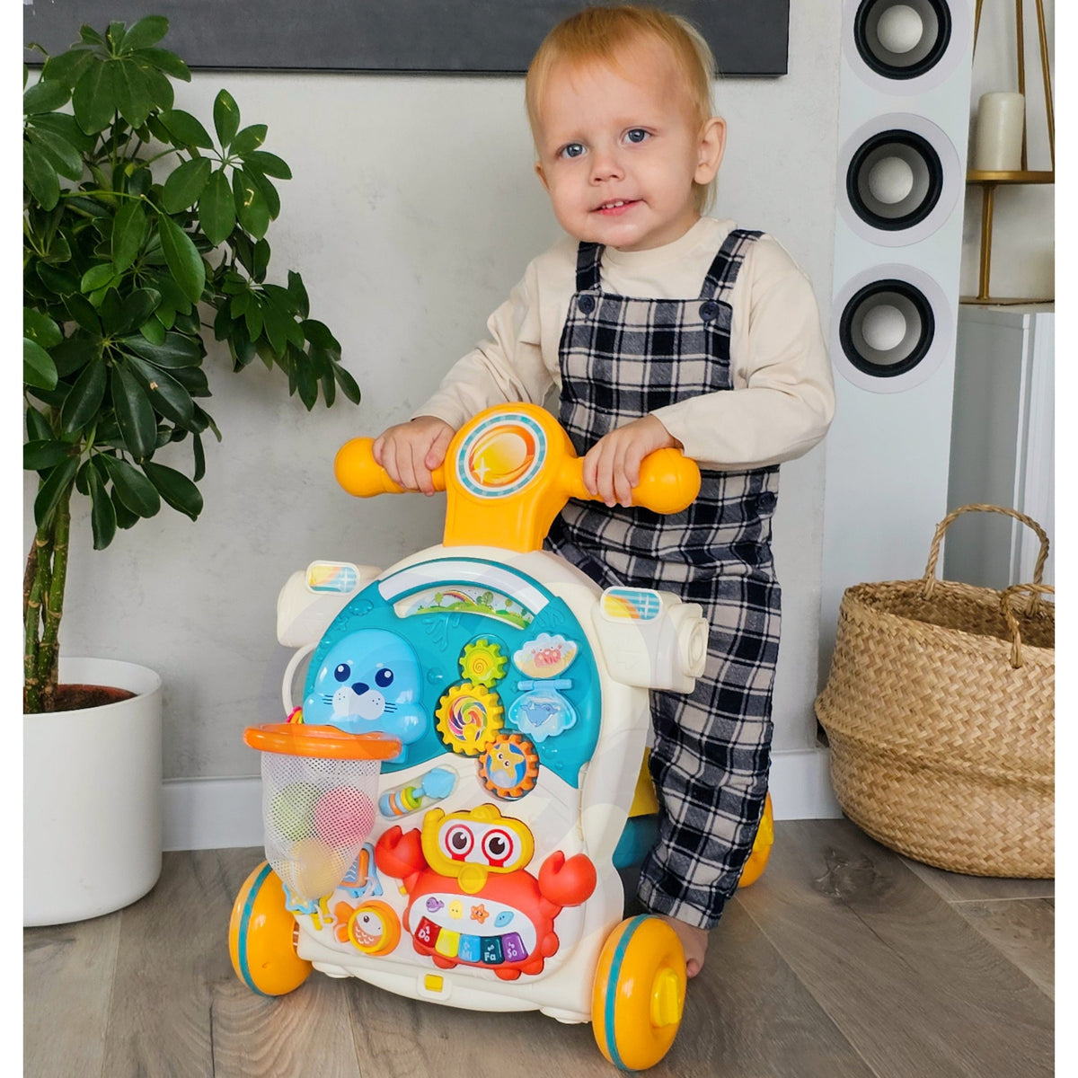 WOOPIE BABY Vaikštynė 4in1 su Interaktyviu Pažintiniu Skydeliu