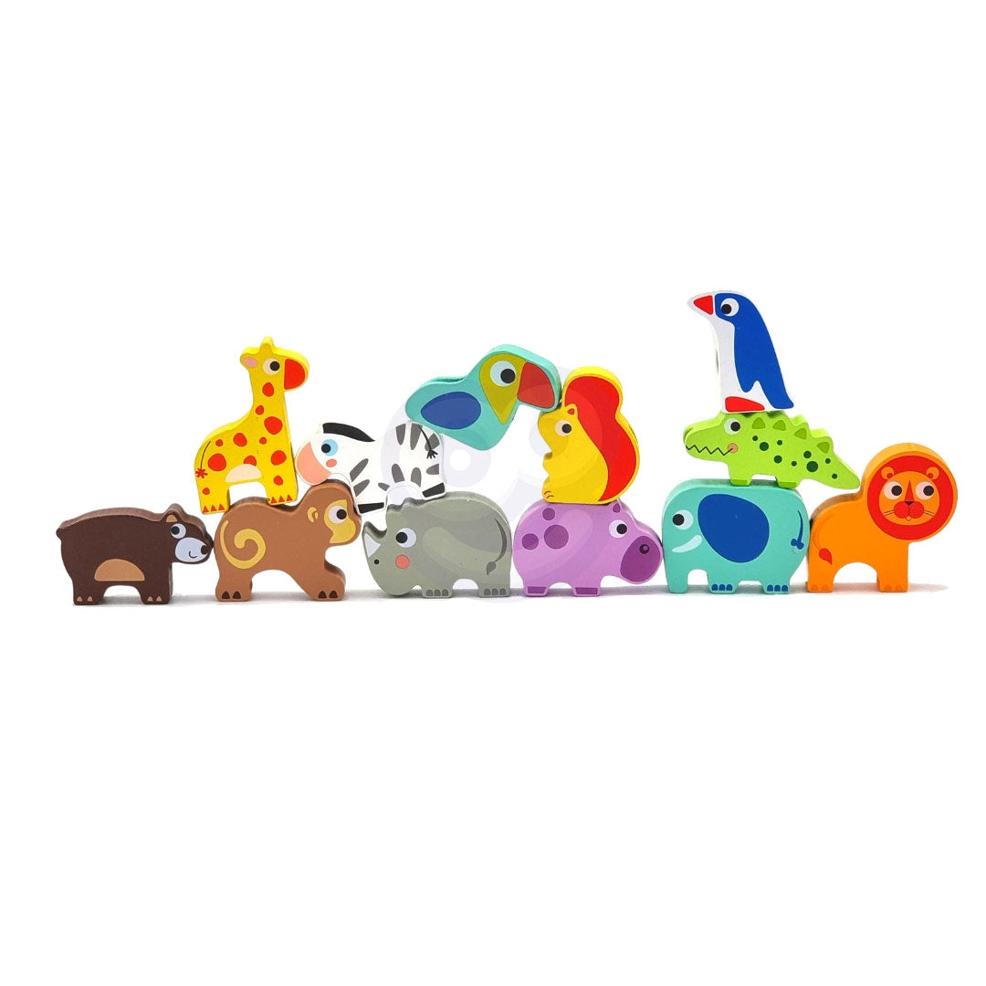 WOOPIE Medinės vėrimo kaladėlės „Safari ZOO“, gyvūnų rinkinys – vaizdas 6