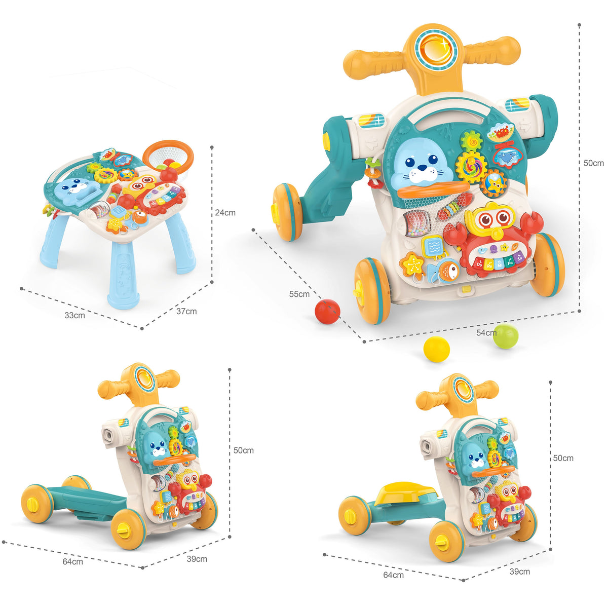 WOOPIE BABY Vaikštynė 4in1 su Interaktyviu Pažintiniu Skydeliu