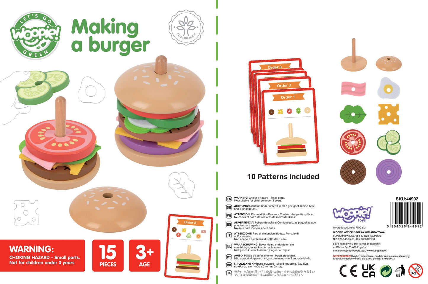 WOOPIE GREEN Medinis Burgerio Dėlionės Rinkinys Vaikams, 15 dalių, detalus surinkimas – vaizdas 3