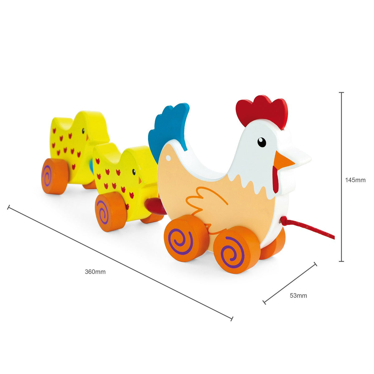 VIGA Vežimėlis Višta su Viščiukais 36 cm – medinis žaislas