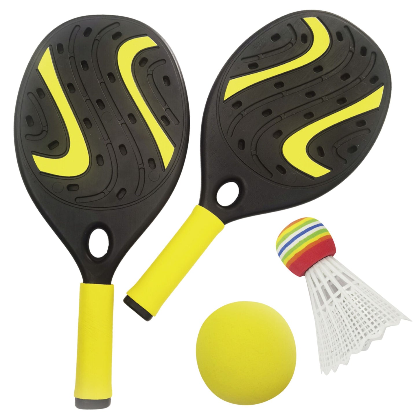 WOOPIE Raketės su putplasčio kamuoliu ir badmintono plunksnine – paplūdimio/sodo rinkinys – vaizdas 2