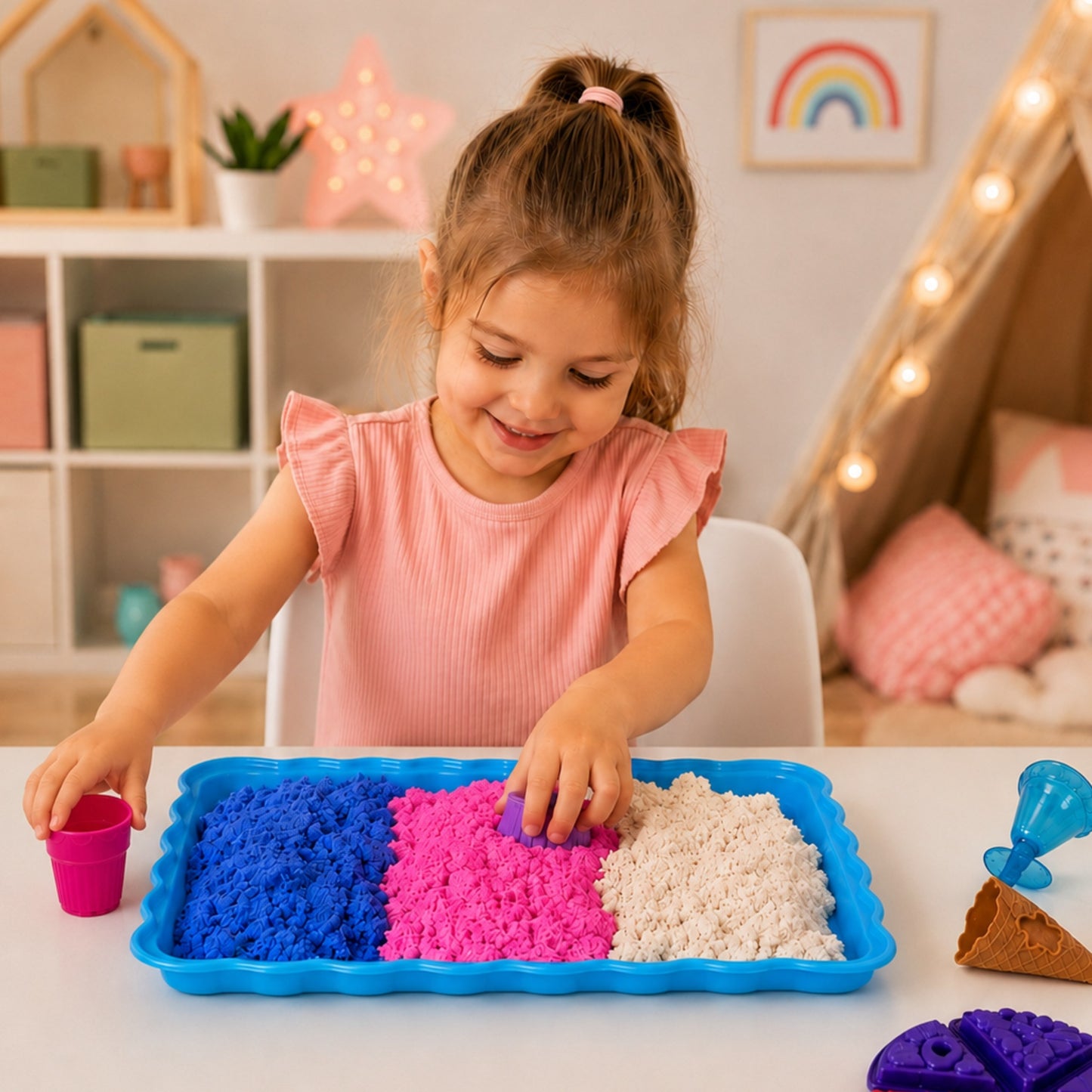 WOOPIE SAND FAIRY Kinetinis Smėlis Ledainė ir Desertai 24 dalių rinkinys